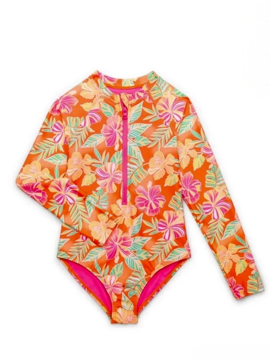 Wonder Nation Other - Girls  Zip -Up One Piece Long Sleeve Swimsuit